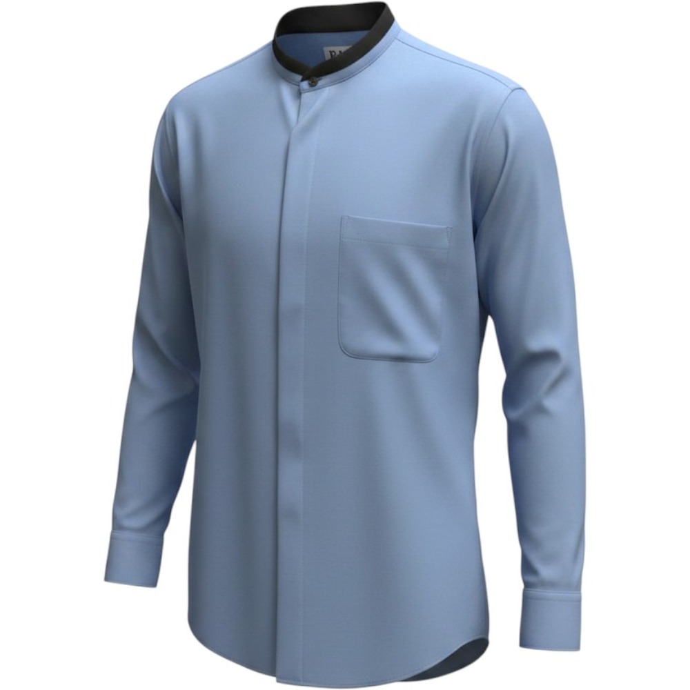 Pace Mens Mandarin Collar Dress Shirt Blue Black Banded Collar 16.5 32/33